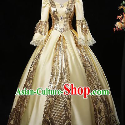 Top French Noble Lady Attire European Middle Ages Female Clothing Western Court Yellow Bubble Dress Renaissance Style Princess Garment Costume
