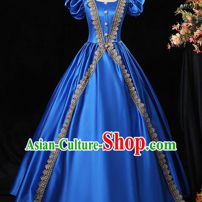 Top Western Court Princess Royalblue Dress Chorus Performance Garment Costume French Noble Lady Formal Attire European Middle Ages Clothing