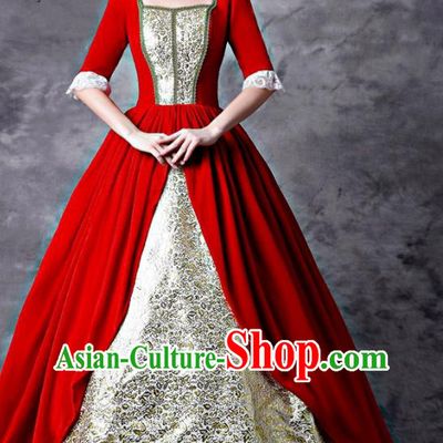 Top Western Renaissance Style Red Full Dress Christmas Garment Costume England Lady Formal Attire European Drama Performance Clothing