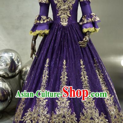 Top England Court Princess Formal Attire European Drama Performance Clothing Western Renaissance Style Purple Full Dress Christmas Garment Costume