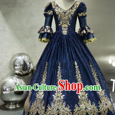 Top Christmas Garment Costume England Court Princess Formal Attire European Drama Performance Clothing Western Renaissance Style Navy Full Dress