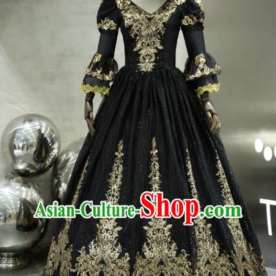Top Western Renaissance Style Black Full Dress Christmas Garment Costume England Court Princess Formal Attire European Drama Performance Clothing