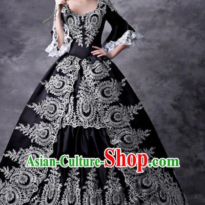 Top European Drama Clothing Western Court Black Full Dress Renaissance Style Garment Costume Baroque Princess Formal Attire