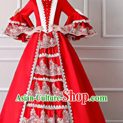 Top England Noble Lady Formal Attire European Drama Clothing Western Court Red Full Dress Renaissance Style Garment Costume