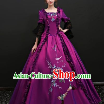 Top Renaissance Style Garment Costume England Noble Lady Formal Attire European Drama Clothing Western Court Purple Full Dress