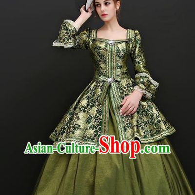 Top Western Court Olive Green Full Dress Renaissance Style Garment Costume England Noble Lady Formal Attire European Drama Clothing