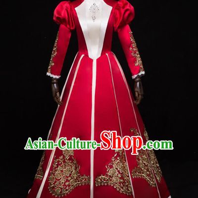 Top French Princess Formal Attire European Court Clothing Western Dance Wine Red Full Dress Renaissance Style Garment Costume