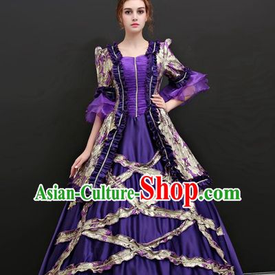 Top Renaissance Style Garment Costume French Princess Formal Attire European Court Clothing Western Dance Purple Full Dress