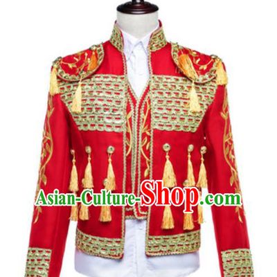 Custom Western Court Male Red Jacket European Prince Garment Costume Spanish Fighting Bull Clothing Annual Meeting Performance Suit