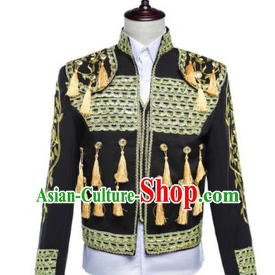 Custom Annual Meeting Performance Suit Western Court Male Black Jacket European Prince Garment Costume Spanish Fighting Bull Clothing