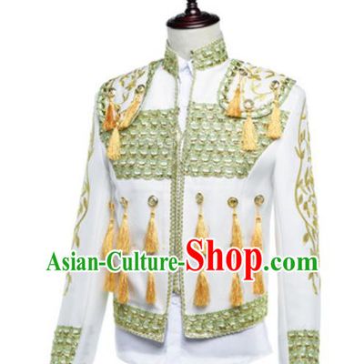 Custom Spanish Fighting Bull Clothing Annual Meeting Performance Suit Western Court Male White Jacket European Prince Garment Costume