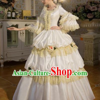 Top European Royal Clothing Western Ballroom Dance White Full Dress Renaissance Style Garment Costume French Queen Formal Attire
