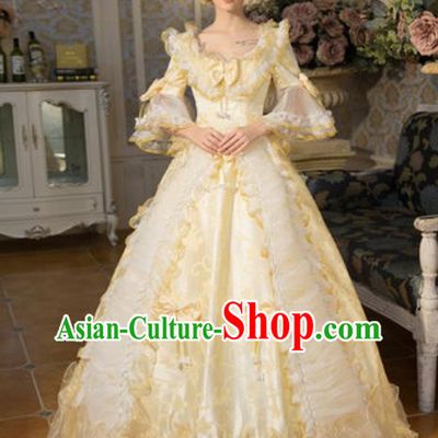 Top French Queen Formal Attire European Royal Clothing Western Ballroom Dance Beige Full Dress Renaissance Style Garment Costume