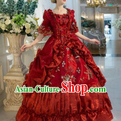 Top Renaissance Style Garment Costume England Queen Formal Attire European Royal Clothing Western Drama Performance Red Full Dress