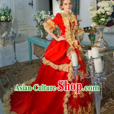 Top Western Drama Performance Red Trailing Full Dress Renaissance Style Garment Costume England Princess Formal Attire European Royal Clothing