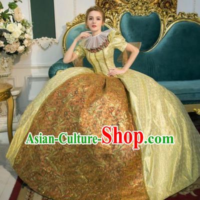 Top European Court Clothing Western Drama Performance Golden Full Dress Renaissance Style Garment Costume England Contessa Formal Attire