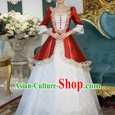 Top England Noble Lady Formal Attire European Royal Queen Clothing Western Drama Performance White Lace Full Dress Christmas Garment Costume