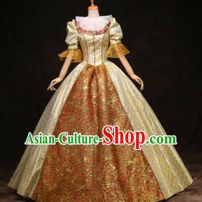 Top England Court Formal Attire European Queen Clothing Western Drama Performance Golden Full Dress Christmas Empress Garment Costume