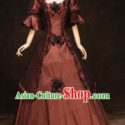 Top Christmas Performance Garment Costume England Noble Lady Formal Attire European Court Clothing Western Drama Brown Full Dress