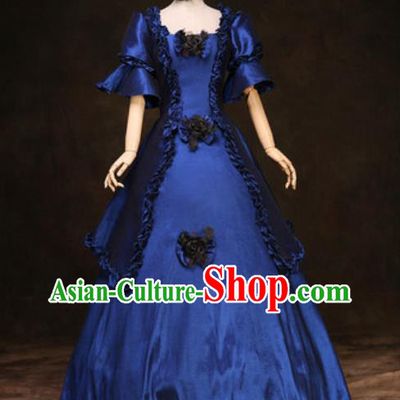 Top Western Drama Blue Full Dress Christmas Performance Garment Costume England Noble Lady Formal Attire European Court Clothing
