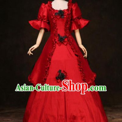 Top European Court Clothing Western Drama Red Full Dress Christmas Performance Garment Costume England Noble Lady Formal Attire