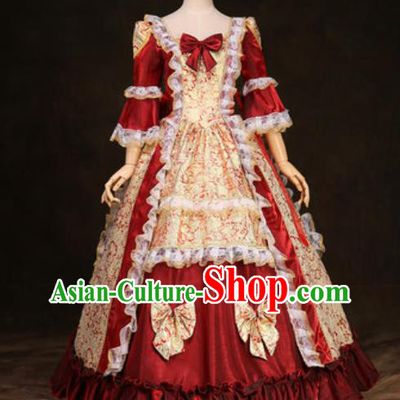 Top European Maid Lady Clothing Western Drama Performance Wine Red Full Dress Christmas Garment Costume England Noble Woman Formal Attire