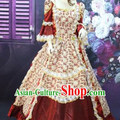 Top England Noble Woman Formal Attire European Maid Lady Clothing Western Drama Performance Wine Red Full Dress Christmas Garment Costume