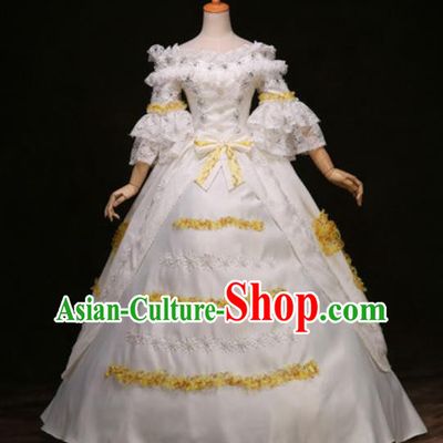 Top Christmas Princess Garment Costume England Royal Formal Attire European Queen Lace Clothing Western Drama Performance White Full Dress