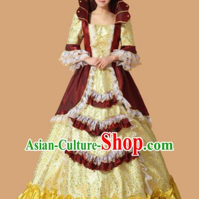 Top Western Drama Performance Yellow Full Dress Christmas Princess Garment Costume England Royal Formal Attire European Queen Clothing