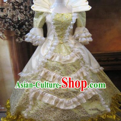 Top European Drama Performance Clothing Western Queen Yellow Full Dress Christmas Princess Garment Costume England Royal Formal Attire