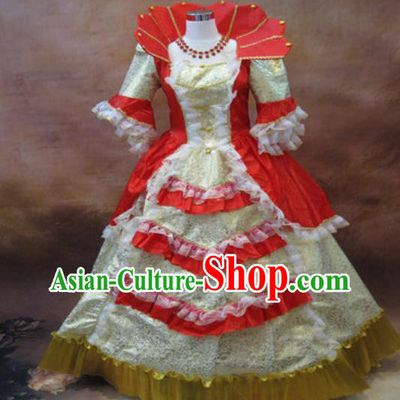 Top Western Queen Red Full Dress Christmas Princess Garment Costume England Royal Formal Attire European Drama Performance Clothing
