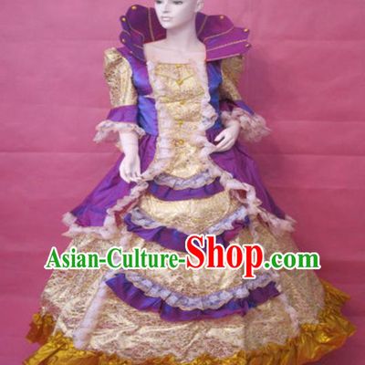 Top European Drama Stage Clothing England Queen Purple Full Dress Western Renaissance Style Garment Costume Christmas Formal Attire