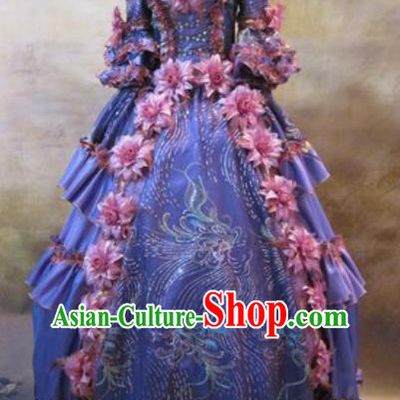 Top Christmas Ballroom Dance Formal Attire European Drama Clothing England Queen Blue Full Dress Western Renaissance Style Garment Costume