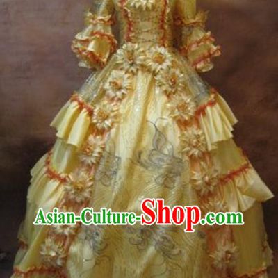 Top Western Renaissance Style Garment Costume Christmas Ballroom Dance Formal Attire European Drama Clothing England Queen Yellow Full Dress