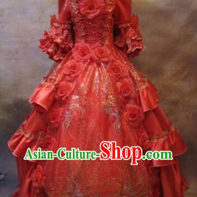 Top England Queen Red Full Dress Western Renaissance Style Garment Costume Christmas Ballroom Dance Formal Attire European Drama Clothing