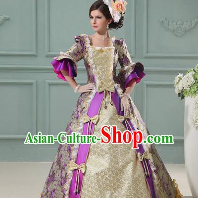 Top European Court Clothing England Royal Purple Full Dress Western Queen Garment Costume Christmas Ballroom Dance Formal Attire