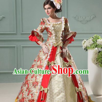 Top Christmas Ballroom Dance Formal Attire European Court Clothing England Royal Red Full Dress Western Queen Garment Costume