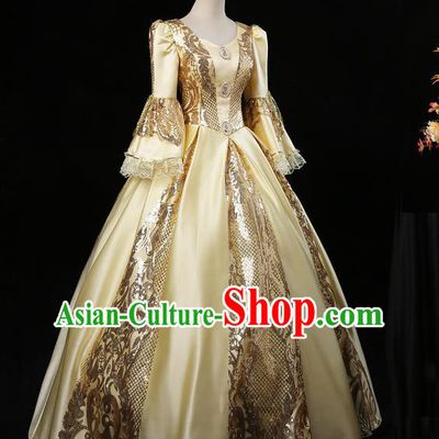 Top Western Court Garment Costume Ballroom Dance Formal Attire European Noble Woman Clothing England Royal Queen Yellow Full Dress