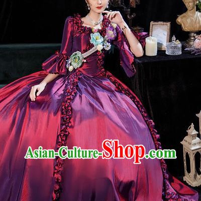 Top England Royal Princess Purple Full Dress Western Court Garment Costume Ballroom Dance Formal Attire European Drama Performance Clothing