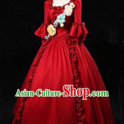 Top European Drama Performance Clothing England Royal Princess Red Full Dress Western Court Garment Costume Ballroom Dance Formal Attire