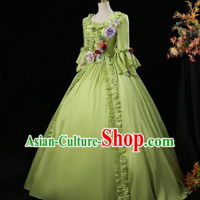 Top Western Court Garment Costume Ballroom Dance Formal Attire European Drama Performance Clothing England Royal Princess Light Green Full Dress