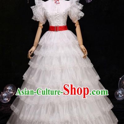 Top England Noble Lady White Full Dress Western Court Garment Costume Ballroom Dance Formal Attire European Princess Clothing