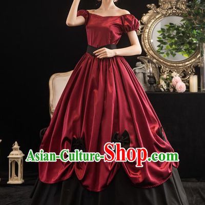 Top European Maid Lady Clothing England Drama Performance Wine Red Full Dress Western Court Garment Costume Christmas Witch Formal Attire