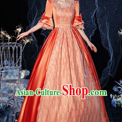 Top French Princess Garment Costume Christmas Dance Party Formal Attire European Court Clothing Western Drama Performance Orange Full Dress