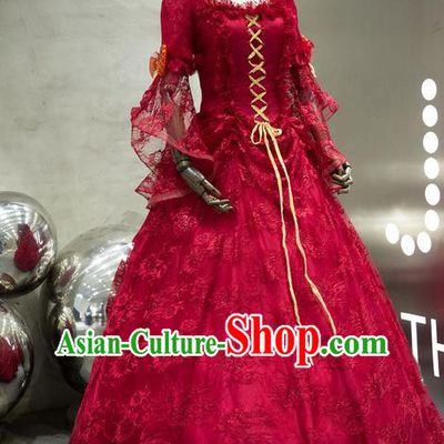 Top Western Drama Performance Wine Red Lace Full Dress French Princess Garment Costume Christmas Dance Party Formal Attire European Court Clothing