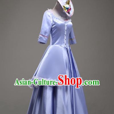 Top European Noble Lady Clothing Western Drama Performance Blue Full Dress Ballroom Dance Garment Costume Christmas Formal Attire