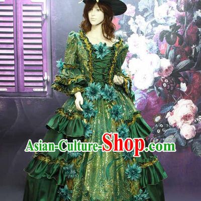 Top Christmas Formal Attire European Noble Lady Clothing Western Drama Performance Green Full Dress Ballroom Dance Garment Costume
