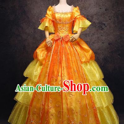 Top Ballroom Dance Garment Costume Christmas Formal Attire European Noble Lady Clothing Western Drama Performance Orange Full Dress