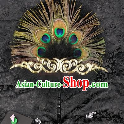Chinese Classical Dance Fan Swordsman Peacock Feather Fan Traditional Hanfu Palace Fan Handmade Circular Fans