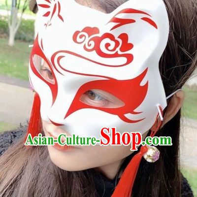 Professional Halloween Cosplay Face Mask Handmade Printing Red Cat Mask Headgear Stage Performance Accessories